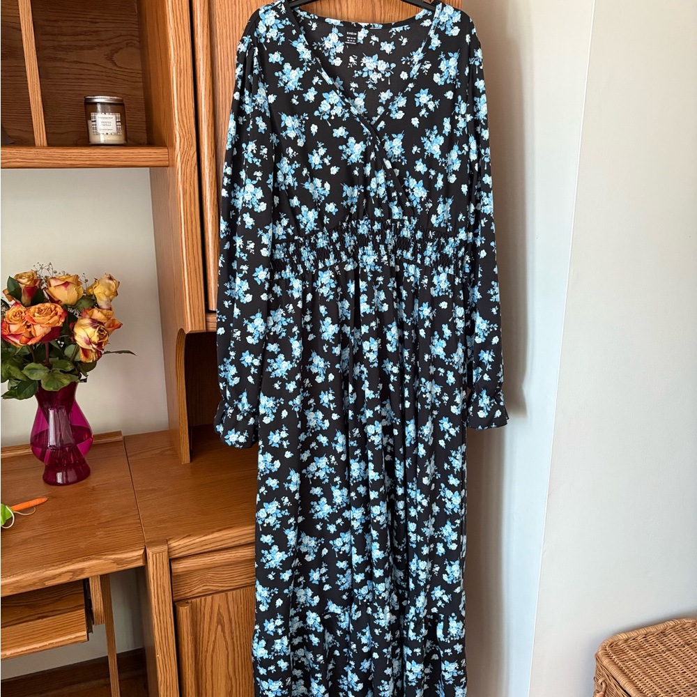 Floral Black and Blue Maxi Dress